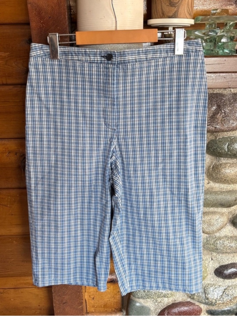 Eddie Bauer Plaid Bermuda Walking Shorts Blue White Size 12